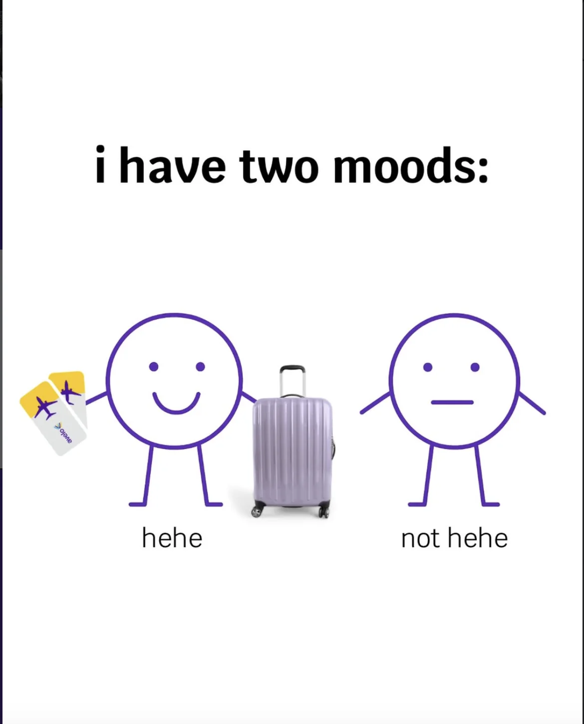 Avelo Airlines meme post: I have two moods, hehe and not hehe