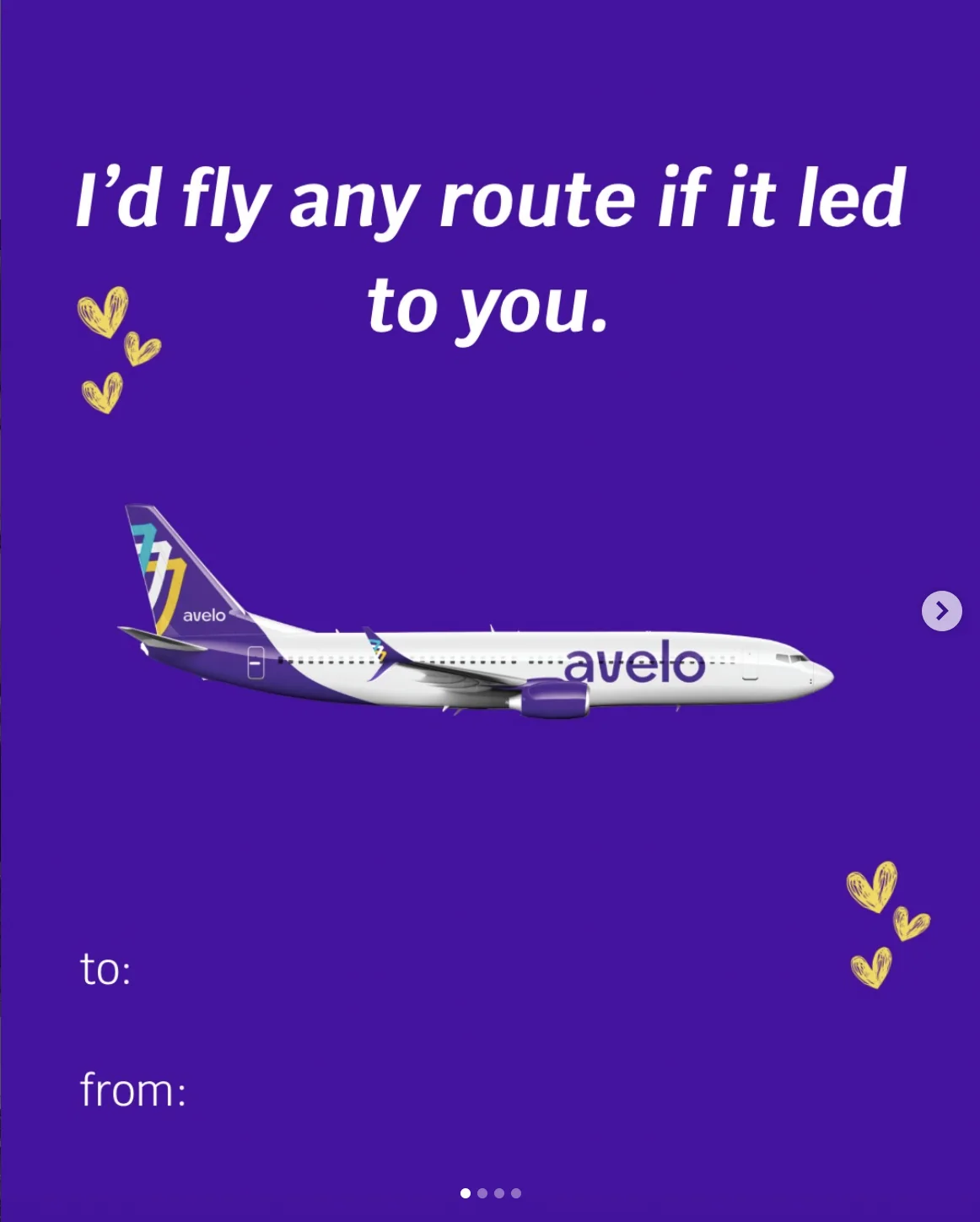 Avelo Airlines Valentine-style post: I would fly any route if it led to you