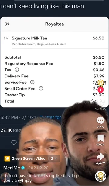 MealMe TikTok video with 129.8K likes